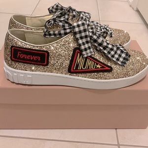 Miu Miu Calzature Donna Glitter Leather Sneakers Size 37
